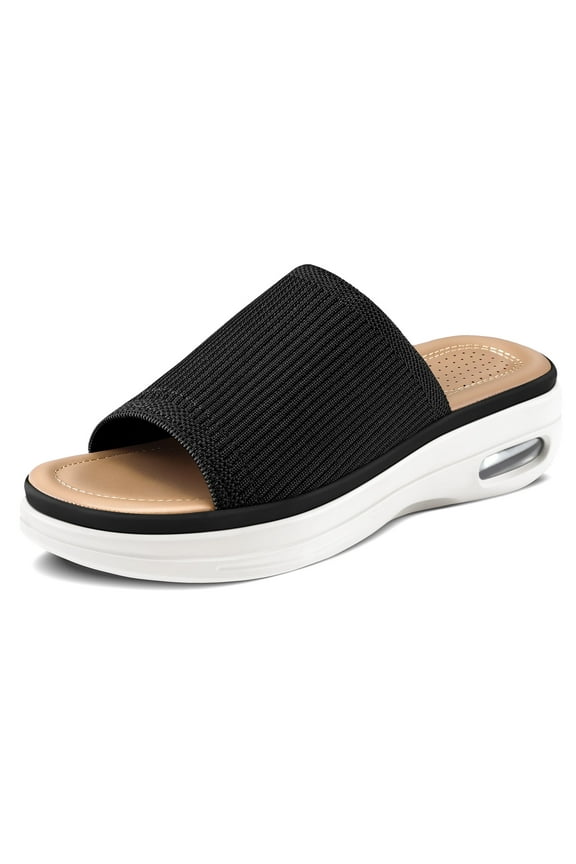 Pennysue Women's Knit Platform Sandals Black Slide Sandals With Air Cushion 8M