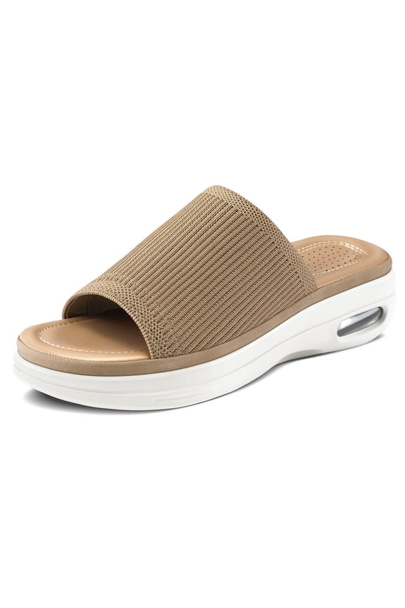 Pennysue Women's Knit Platform Sandals Brown Slide Sandals With Air Cushion 8M
