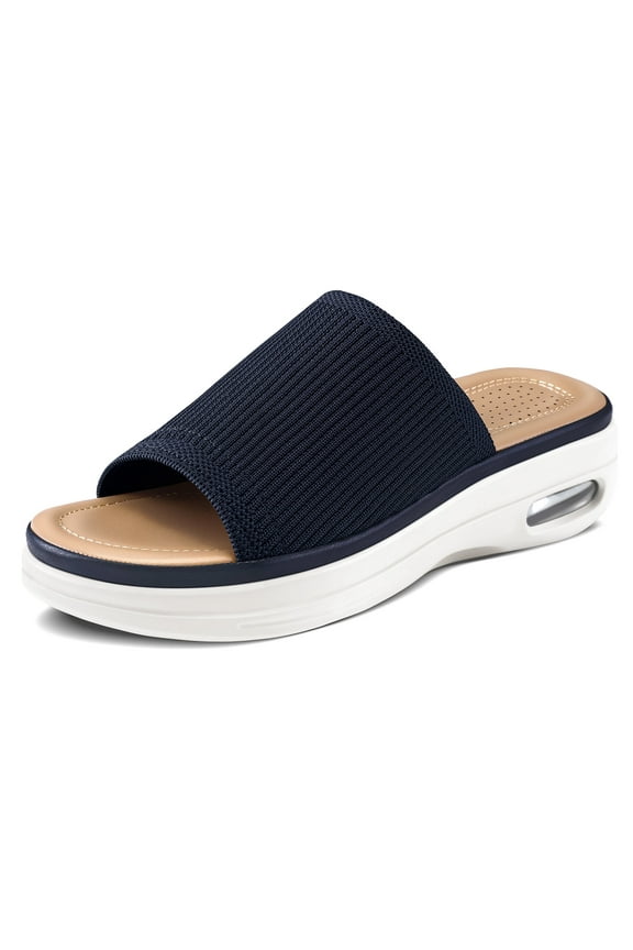 Pennysue Women's Knit Platform Sandals Navy Blue Slide Sandals With Air Cushion 10M