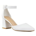 thumbnail image 1 of Pennysue Women's Closed Pointed Toe Low Chunky Heels Pumps White Ankle Strap Wedding Business Dressy Shoes Size 8, 1 of 6