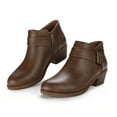 thumbnail image 1 of Pennysue Women Low Chunky Stacked Heel Boots Brown Pu Side Zipper Ankle Booties 7.5M, 1 of 6