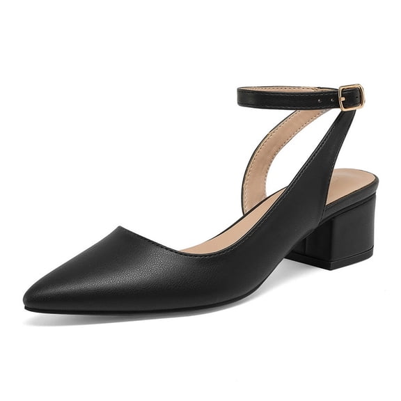 Pennysue Women's Low Heel Sandals Pointed Toe Ankle Strap PU Leather Dress Shoes Block Heel Summer Casual sandals