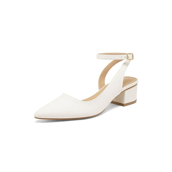 Pennysue Women's Low Heel Sandals Pointed Toe Ankle Strap PU Leather Dress Shoes Block Heel Summer Casual sandals