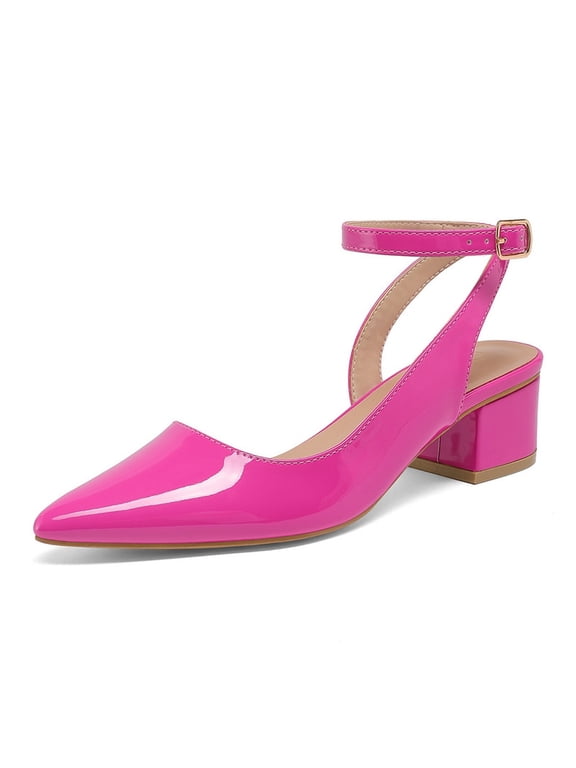 Pennysue Women's Low Heel Sandals Pointed Toe Ankle Strap PU Leather Dress Shoes Block Heel Summer Casual sandals