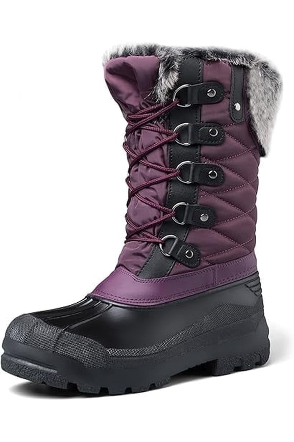 Pennysue Women's Mid-Calf Snow Boots Purple Warm Faux Fur Lined Winter Boots Insulated 6M