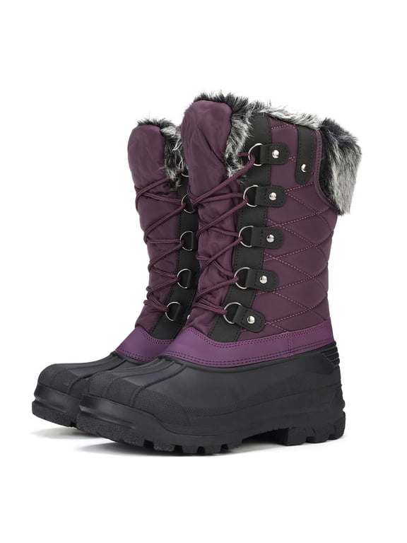 Pennysue Women's Mid-Calf Snow Boots Purple Warm Faux Fur Lined Winter Boots Insulated 6M