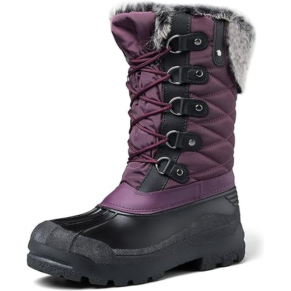 Pennysue Women's Mid-Calf Snow Boots Purple Warm Faux Fur Lined Winter Boots Insulated 6M