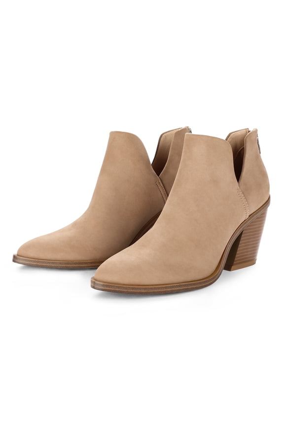 Pennysue Women's Middle Heel Ankle Booties Light Brown Thick Heeled Stacked Short Boots Size 8.5M