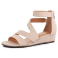 thumbnail image 1 of Pennysue Women's Nude Pu Open Toe Shoes Ankle Strap Low Wedge Sandals 9M, 1 of 7