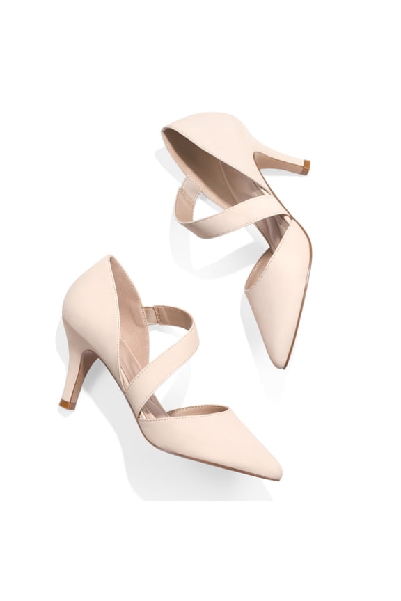 Pennysue Women's Nude Strappy Short Heels With Pointed Toes Size 9.5