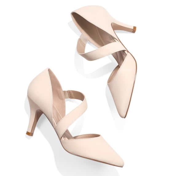 Pennysue Women's Nude Strappy Short Heels With Pointed Toes Size 9
