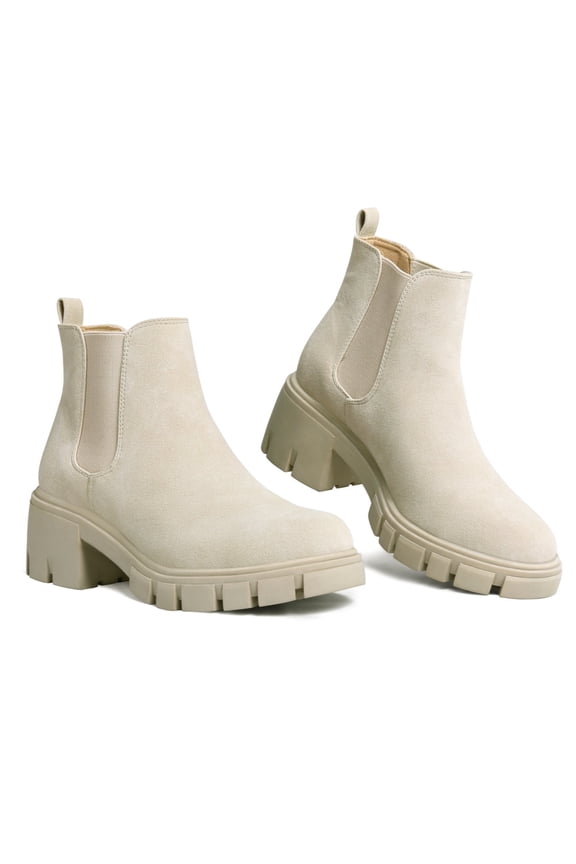 Pennysue Women's Platform Chelsea Booties Beige Round Toe Ankle Boots Size 9