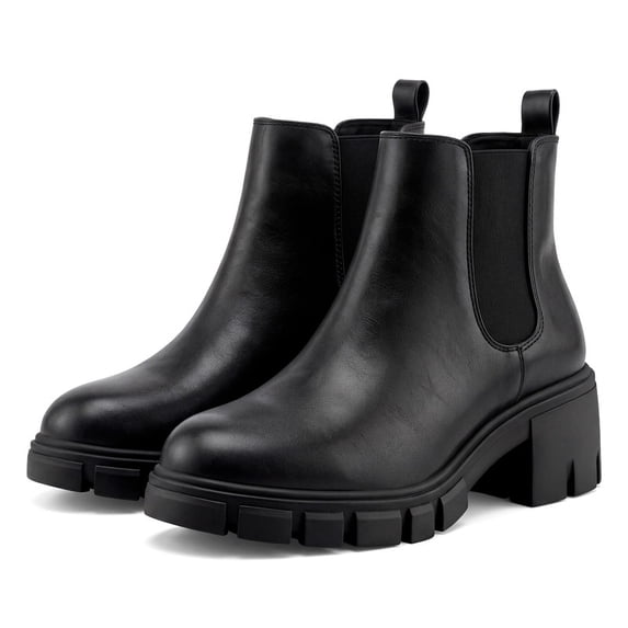 Pennysue Women's Platform Chelsea Booties Black Round Toe Ankle Boots Size 8