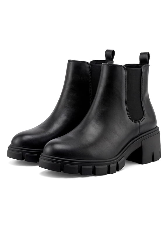 Pennysue Women's Platform Chelsea Booties Black Round Toe Ankle Boots Size 8