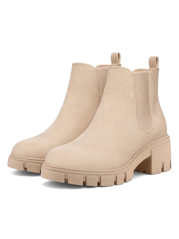 Pennysue Women's Platform Chelsea Booties Nude Round Toe Ankle Boots Size 7.5