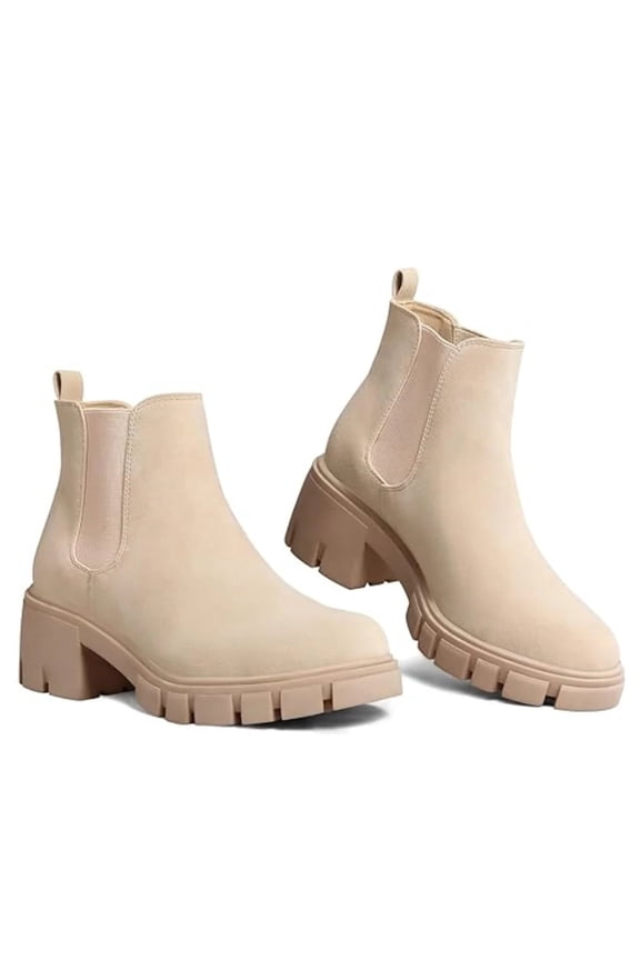 Pennysue Women's Platform Chelsea Booties Nude Round Toe Ankle Boots Size 7.5