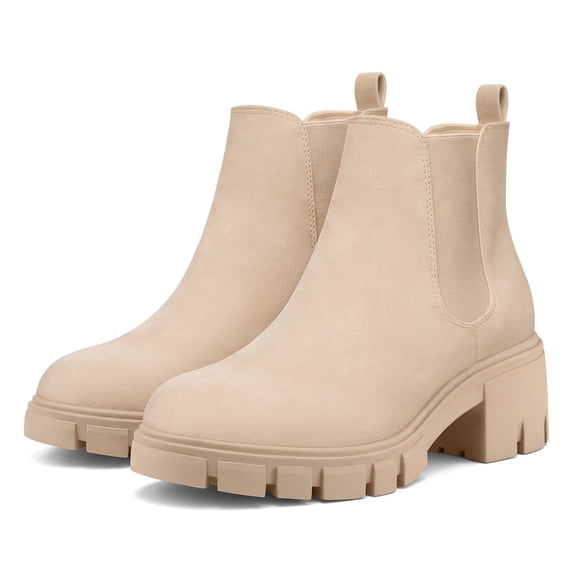 Pennysue Women's Platform Chelsea Booties Nude Round Toe Ankle Boots Size 8.5