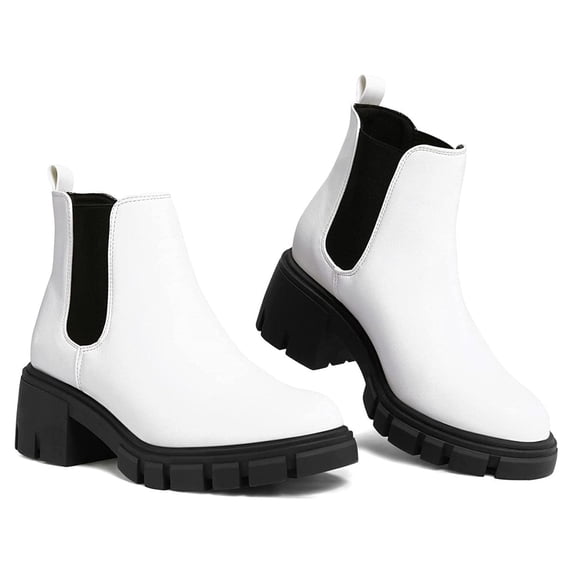 Pennysue Women's Platform Chelsea Booties White Round Toe Ankle Boots Size 10