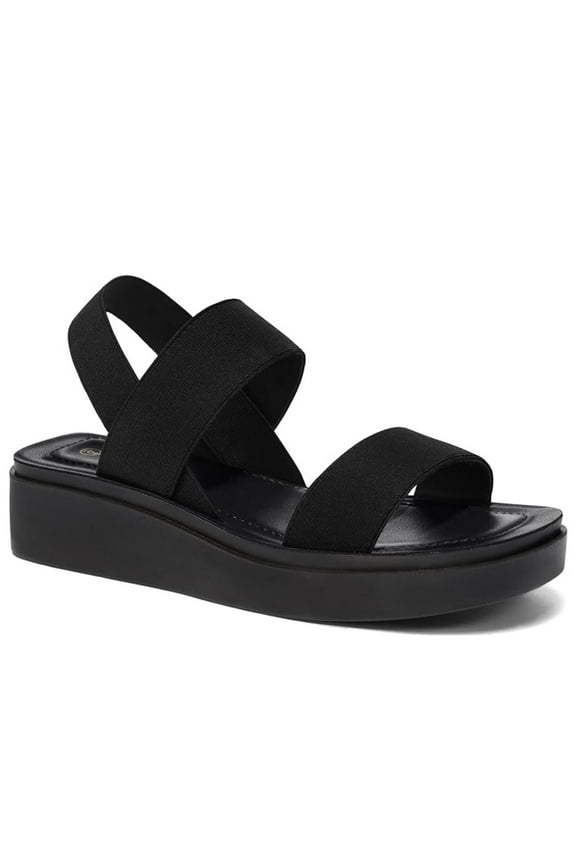 Pennysue Women's Platform Wedges Sandals Black Elastic Ankle Strap Sandals 6M