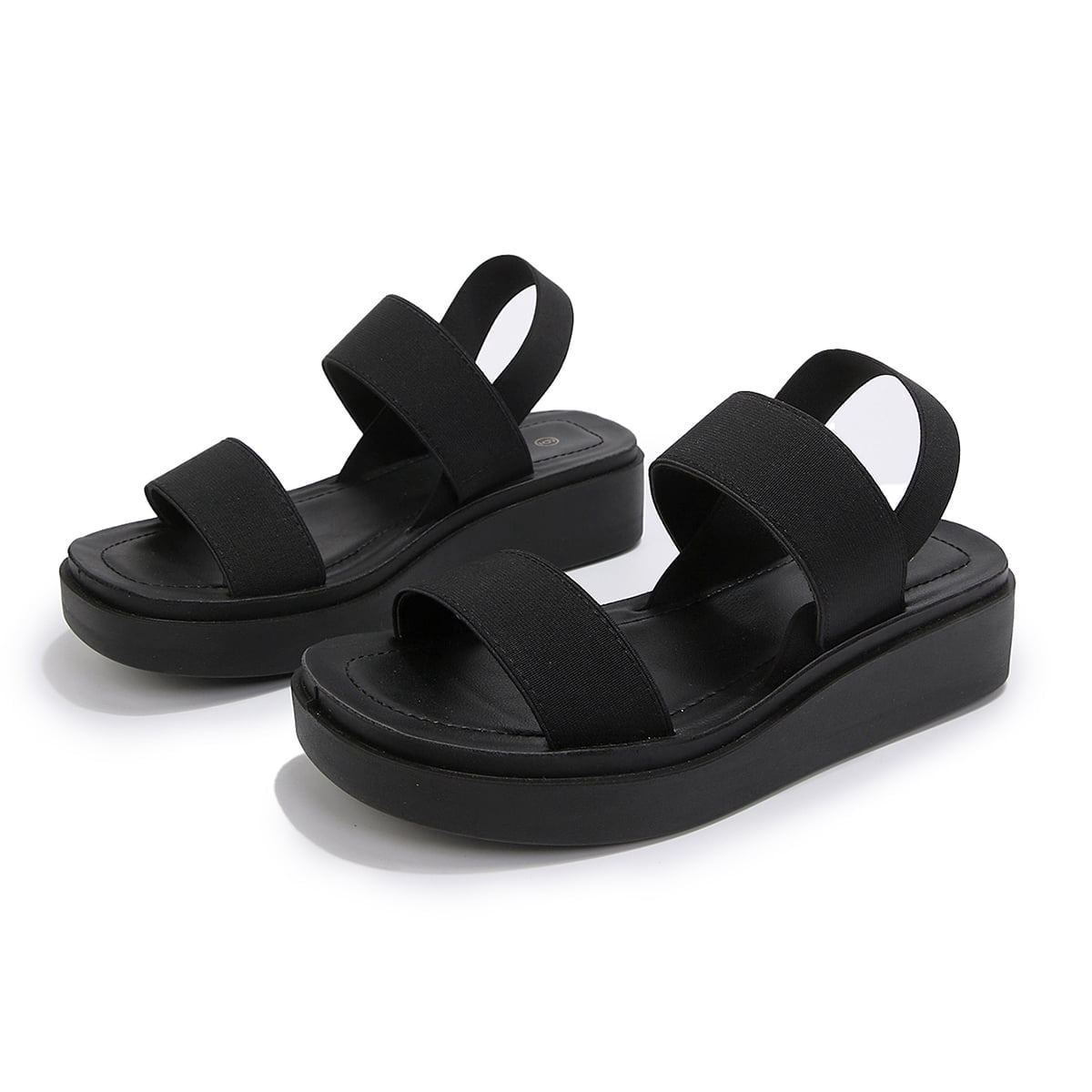 Pennysue Women's Platform Wedges Sandals Black Elastic Ankle Strap Sandals 8M