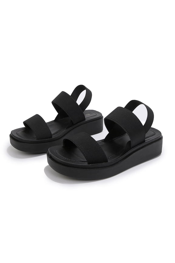 Pennysue Women's Platform Wedges Sandals Black Elastic Ankle Strap Sandals 8M