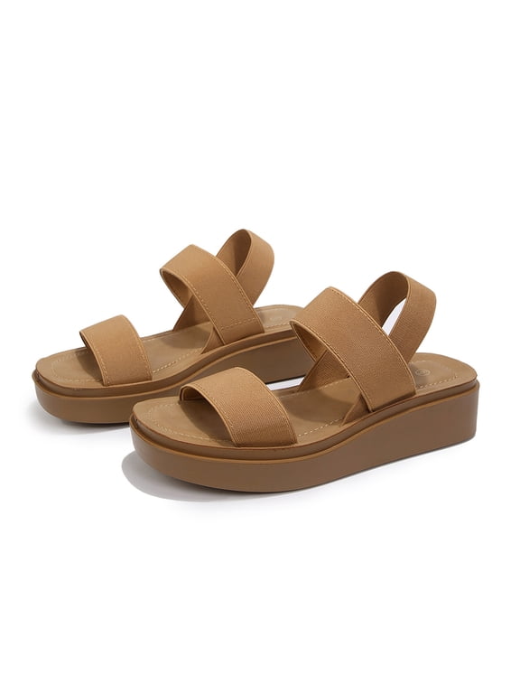 Pennysue Women's Platform Wedges Sandals Brown Elastic Ankle Strap Sandals 10M