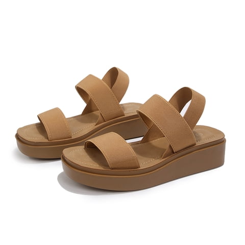 Pennysue Women's Platform Wedges Sandals Brown Elastic Ankle Strap Sandals 6M