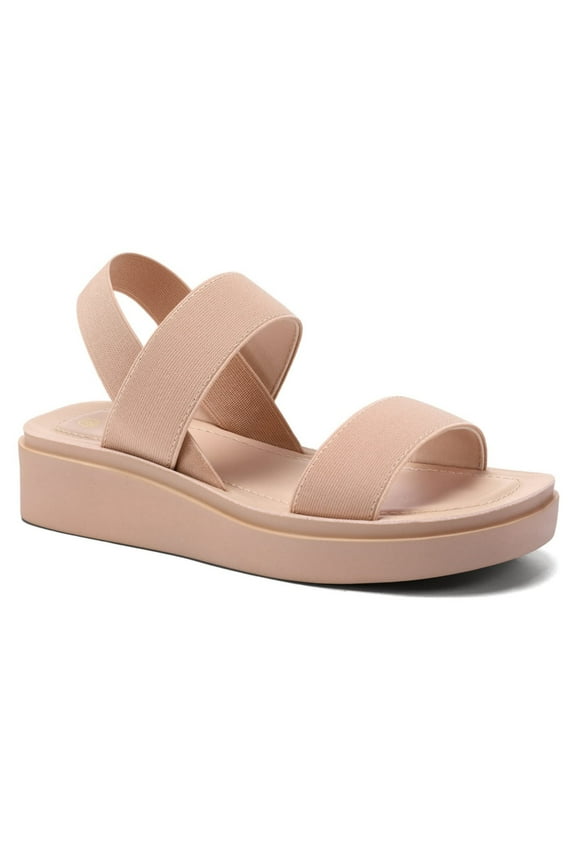 Pennysue Women's Platform Wedges Sandals Light Pink Elastic Ankle Strap Sandals 10M