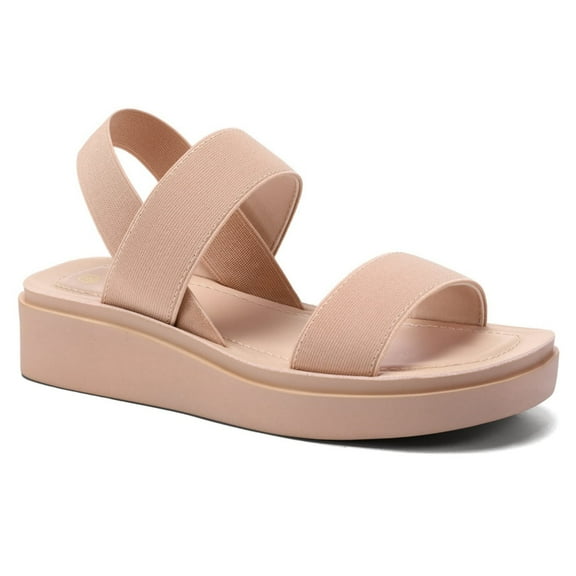 Pennysue Women's Platform Wedges Sandals Light Pink Elastic Ankle Strap Sandals 8M