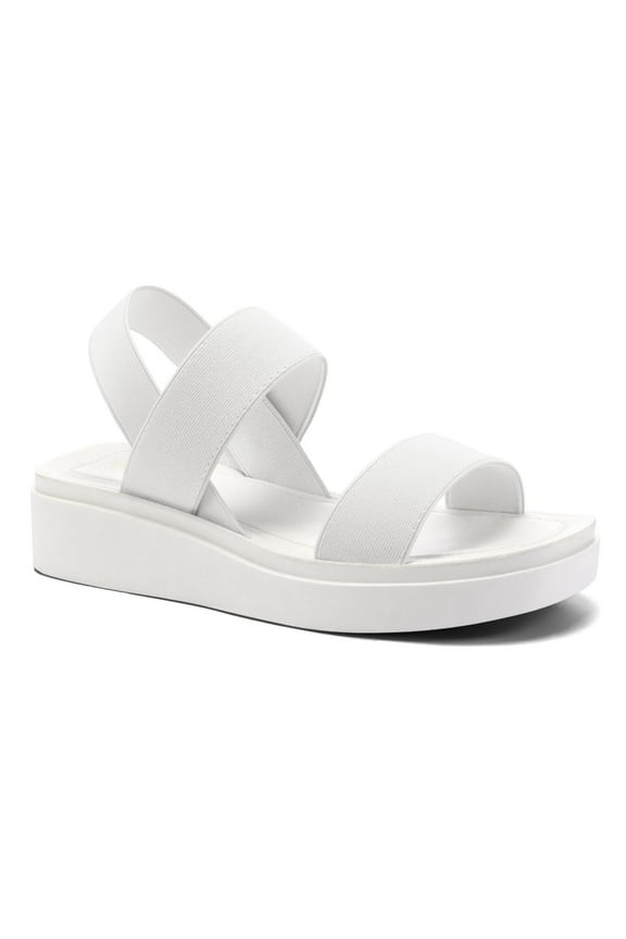 Pennysue Women's Platform Wedges Sandals White Elastic Ankle Strap Sandals 10M