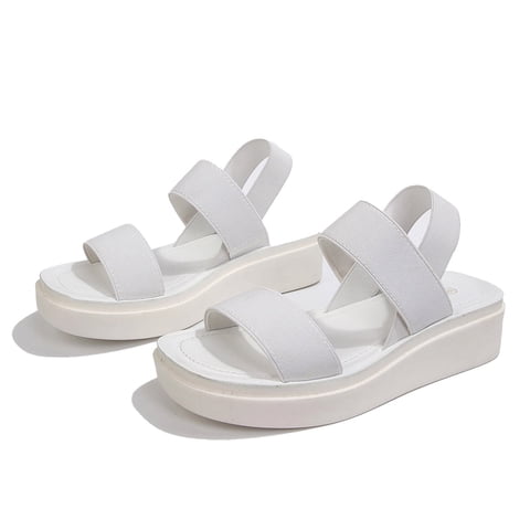 Pennysue Women's Platform Wedges Sandals White Elastic Ankle Strap Sandals 9M