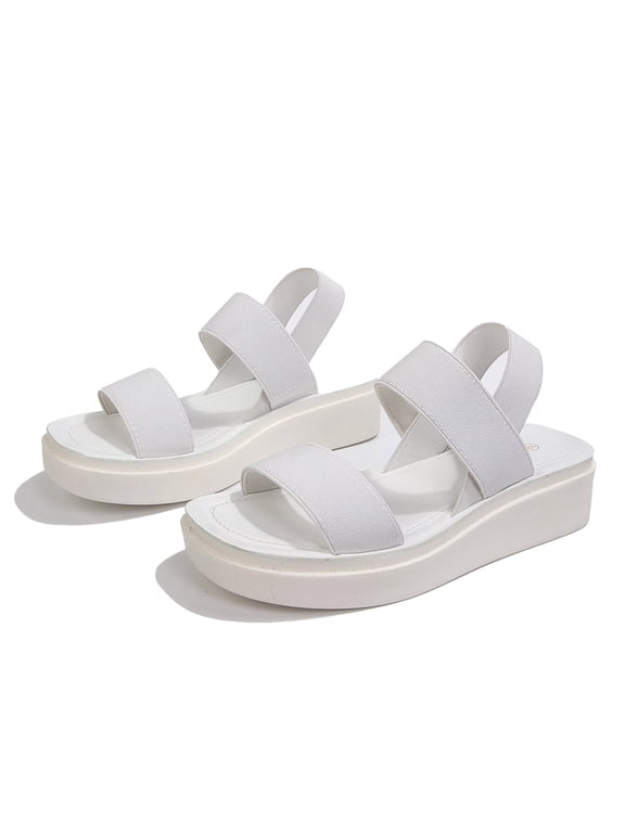 Pennysue Women's Platform Wedges Sandals White Elastic Ankle Strap Sandals 9M
