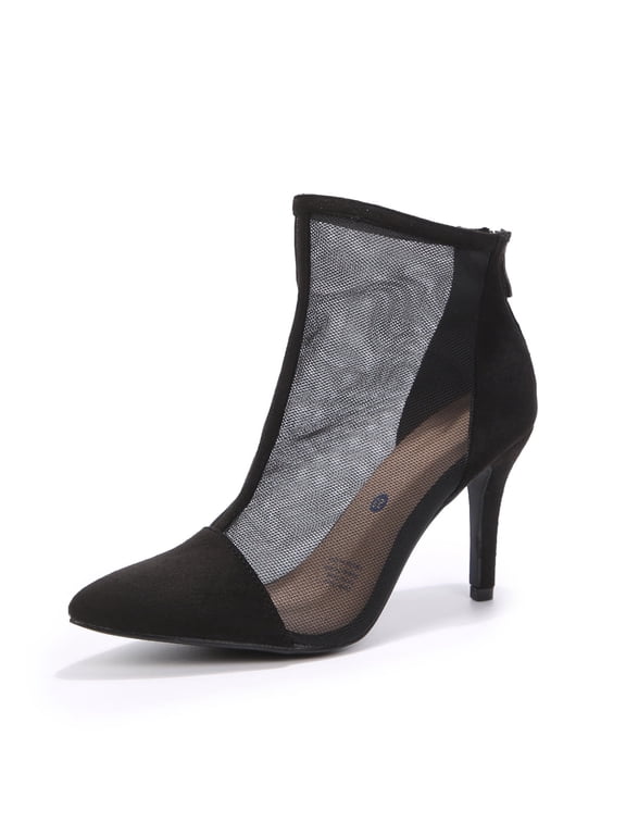 Pennysue Women's Sexy Mesh Heeled Boots Pointed Toe Stiletto Heels Sandals Dressy Ankle Boots for Dressy Party Black 8M