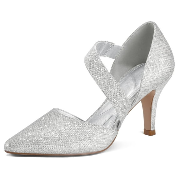 Pennysue Women's Silver Strappy Short Heels With Pointed Toes Size 6.5