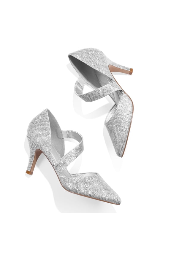 Pennysue Women's Silver Strappy Short Heels With Pointed Toes Size 7.5