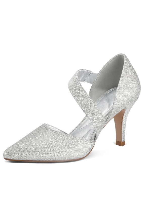 Pennysue Women's Silver Strappy Short Heels With Pointed Toes Size 7