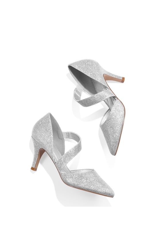 Pennysue Women's Silver Strappy Short Heels With Pointed Toes Size 7