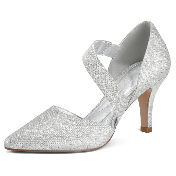 Pennysue Women's Silver Strappy Short Heels With Pointed Toes Size 8