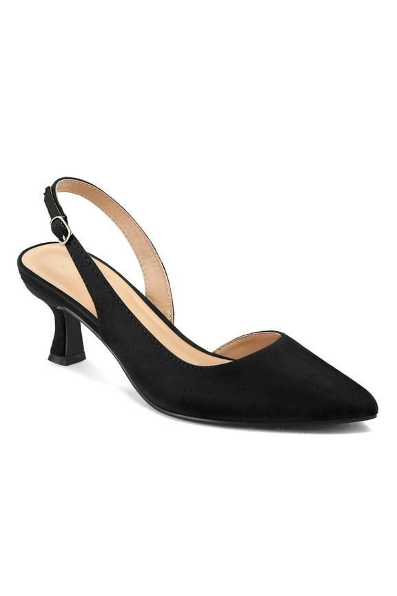 Pennysue Women's Slingback Heels Black Suede Pointed Toe Dress Pumps 7M