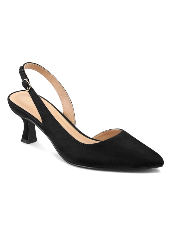 Pennysue Women's Slingback Heels Black Suede Pointed Toe Dress Pumps 8M