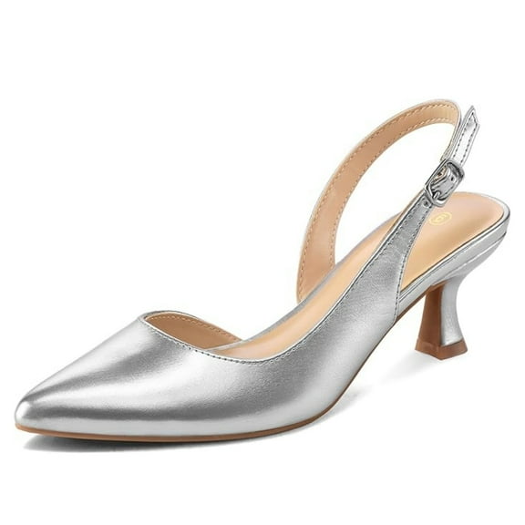Pennysue Women's Slingback Heels Metal Silver Pointed Toe Dress Pumps 7.5M