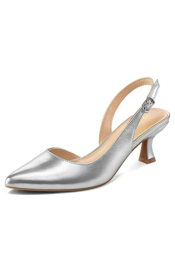 Pennysue Women's Slingback Heels Metal Silver Pointed Toe Dress Pumps 7.5M