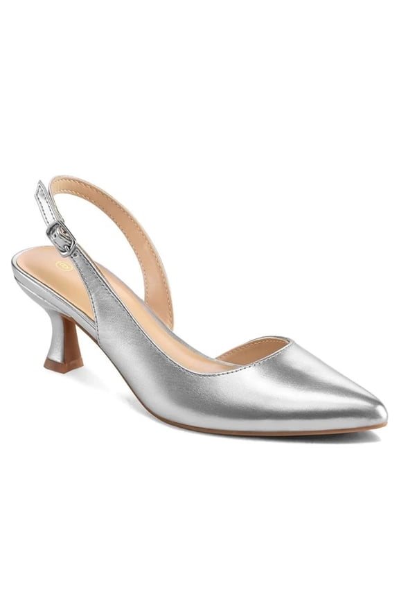Pennysue Women's Slingback Heels Metal Silver Pointed Toe Dress Pumps 9M