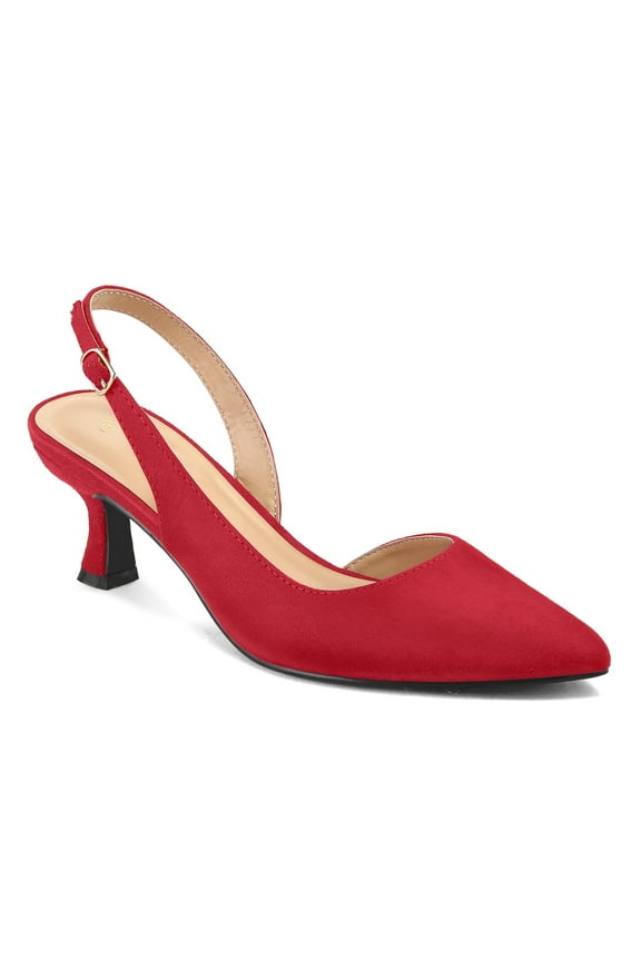Pennysue Women's Slingback Heels Red Suede Pointed Toe Dress Pumps 10M