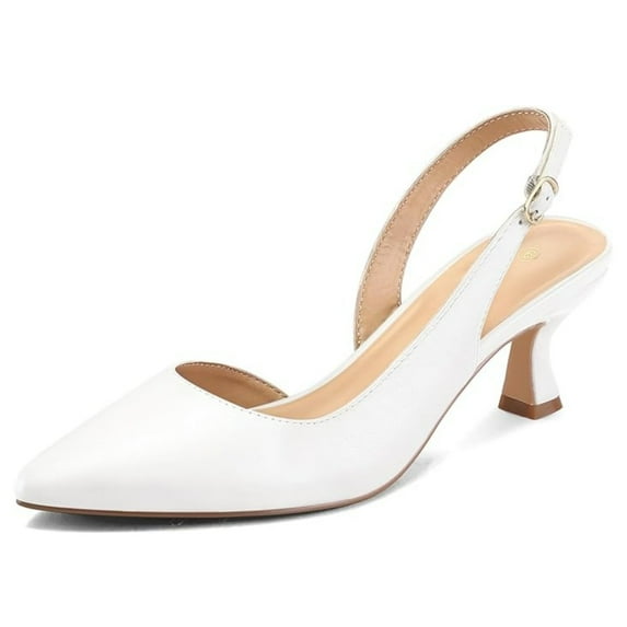 Pennysue Women's Slingback Heels White Pointed Toe Dress Pumps 10M