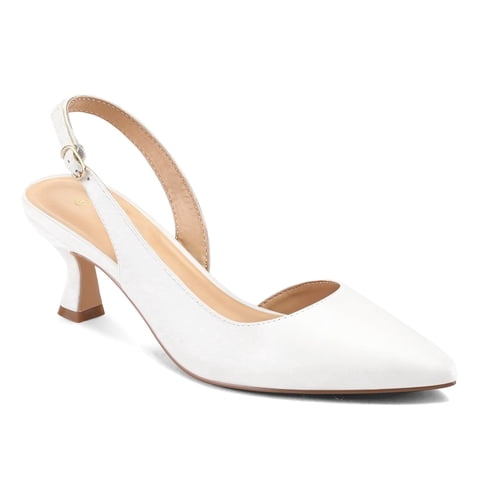 Women's Slingback Heels White Kitten Pointed Toe Heels Dress Pumps Comfortable Wedding Party Shoes 7M