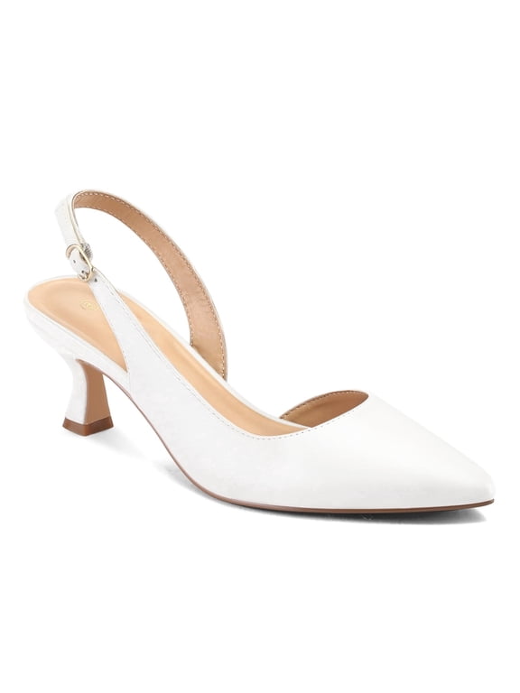 Women's Slingback Heels White Kitten Pointed Toe Heels Dress Pumps Comfortable Wedding Party Shoes 8.5M