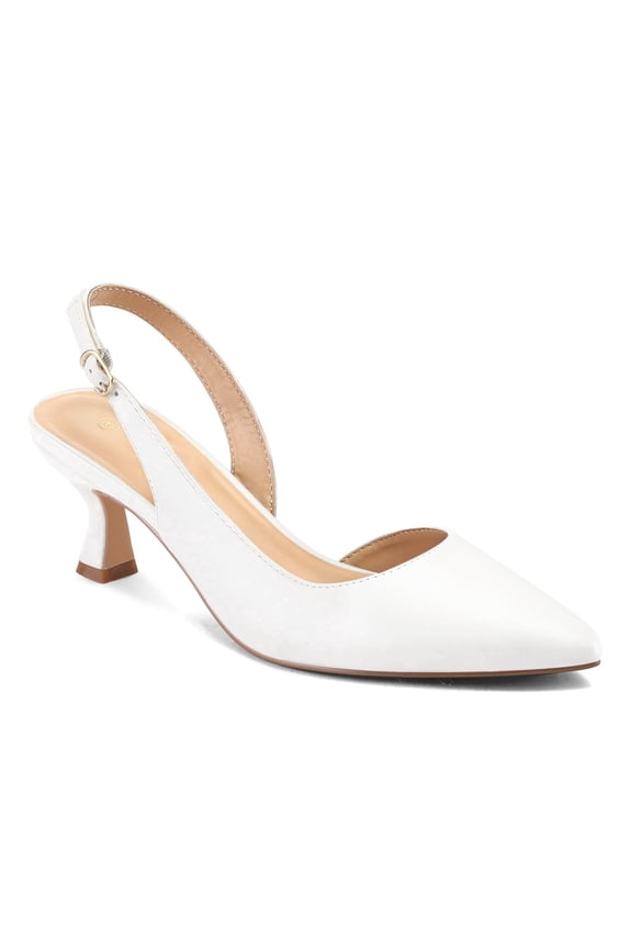 Women's Slingback Heels White Kitten Pointed Toe Heels Dress Pumps Comfortable Wedding Party Shoes 8M