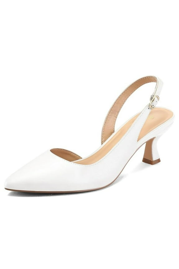 Pennysue Women's Slingback Heels White Pointed Toe Dress Pumps 9.5M