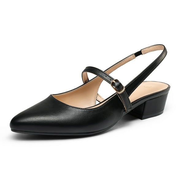 Pennysue Women's Slingback Sandals Black Low Block Heel Mary Jane Pumps 10M